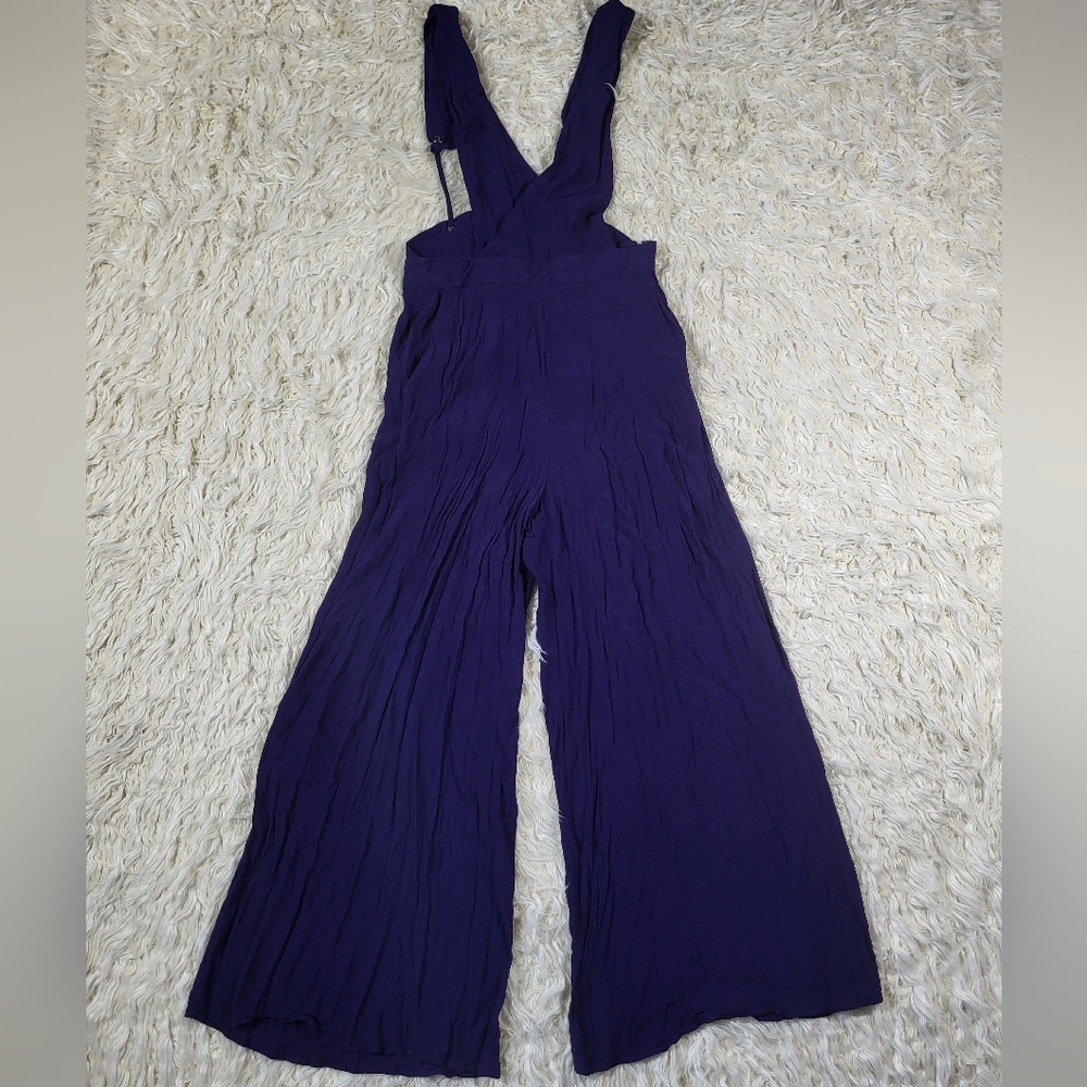 Maeve By Anthropologie Souxanne Womens Jumpsuit Apron Overalls Wide Leg 4 Purple - Picture 2 of 12